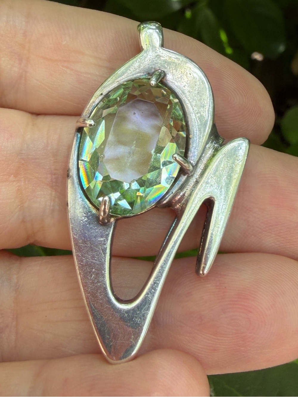 Etalon Jenavi Seafoam Sage Green Rhinestone Crystal Large Pendant Swirl Freeform